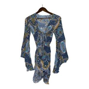 Women M Paisley Romper Loose Playsuit‎ Bell Sleeve Boho Indie Hippie Gypsy Girly